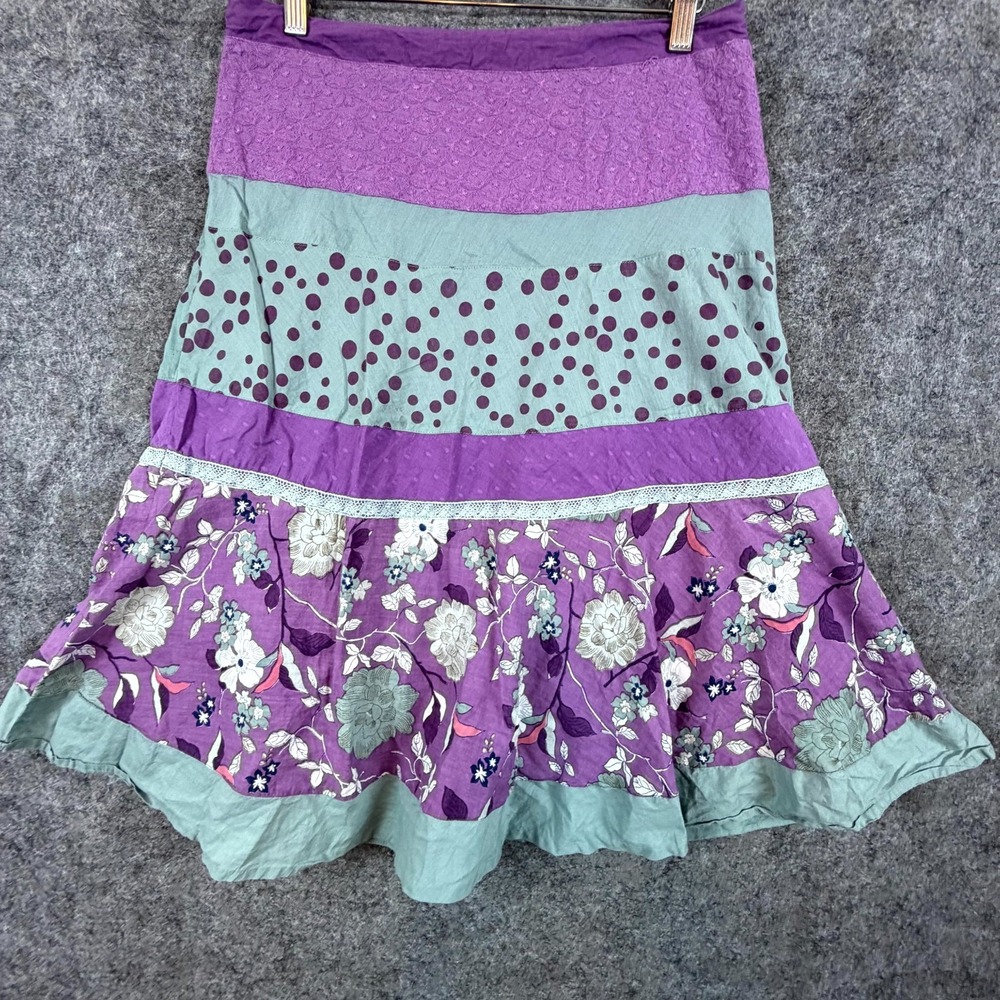 Remanika Skirt Womens Small Purple Artsy Festival Floral Polka Dot Tiered A-Line